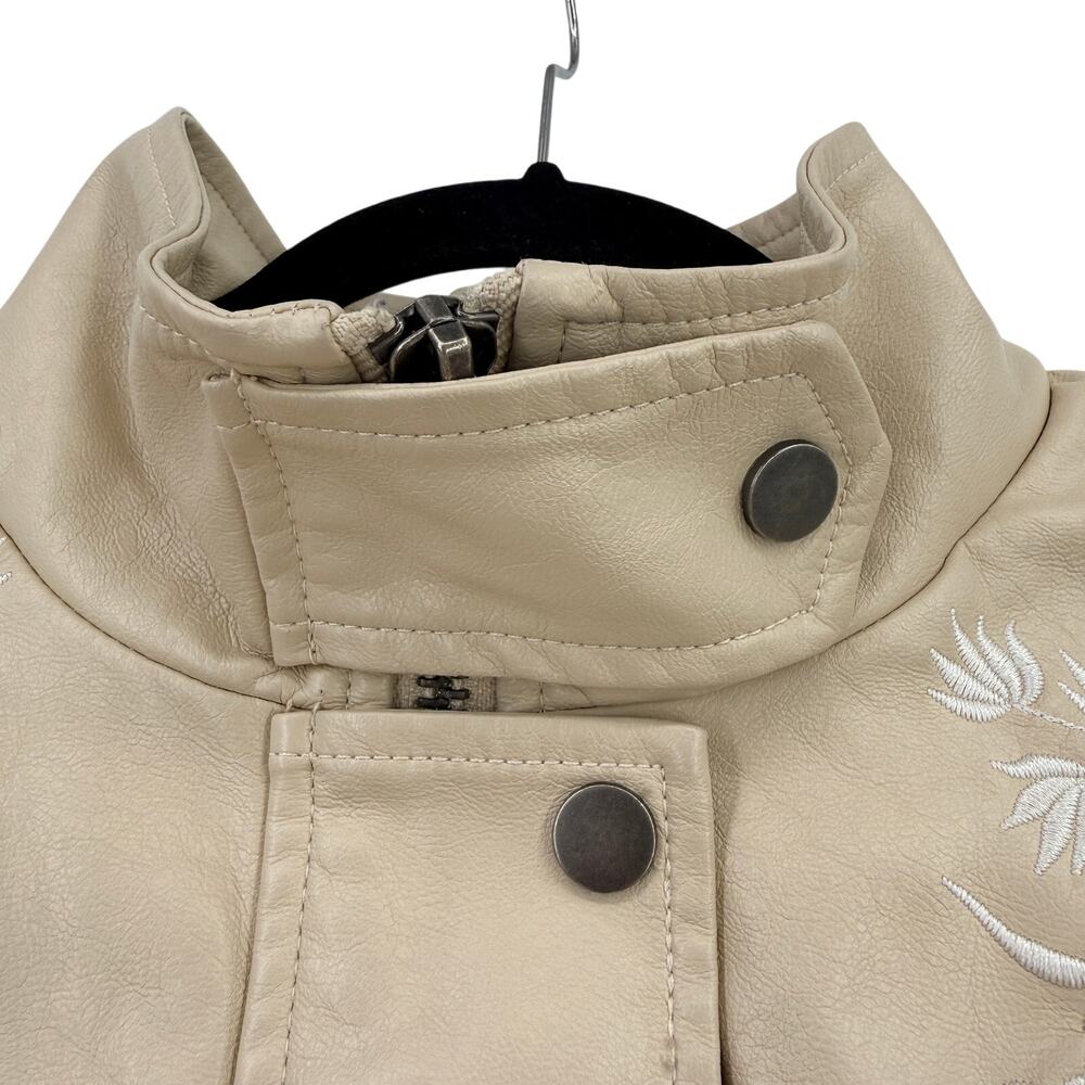 By Anthropologie Faux Leather Floral Embroidered Moto Jacket Sz M Cropped - Picture 8 of 10